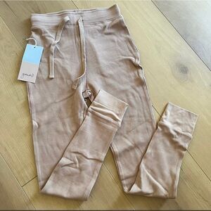 NWT Goumi Kids Womens Natural Thermal Pants SZ M Jogger Loungewear Waffle Knit